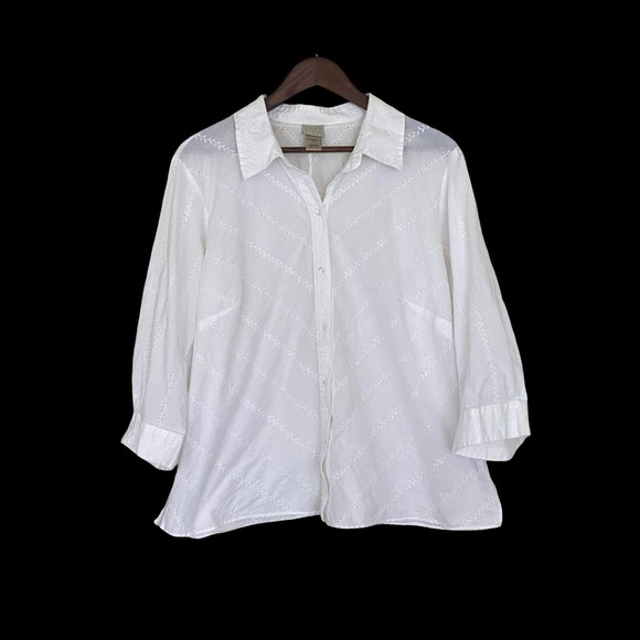 Sigrid Olsen Sport Tops - Sigrid Olsen Sport White Eyelet Cotton Button Down Shirt Plus Size 2X 3/4 Sleeve